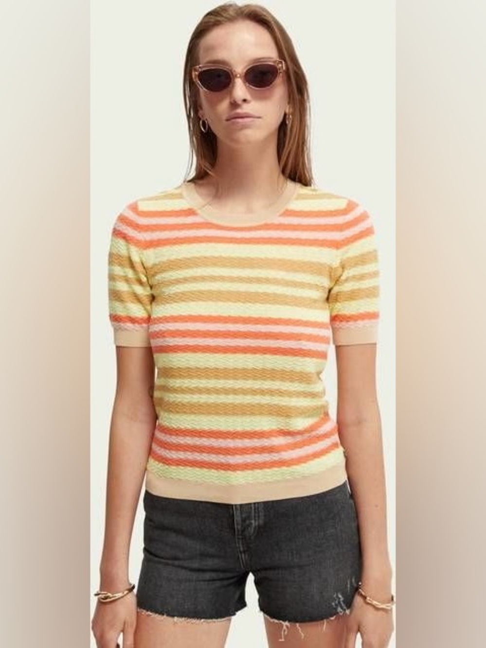 Scotch & Soda Organic Cotton Textured Knit Top  Tee Chevron Stripe Sweater S